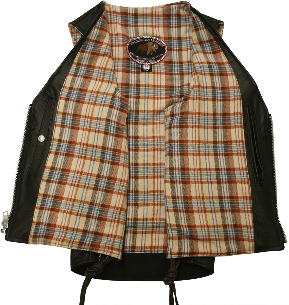 Touring American Bison Leather Vest - Black
