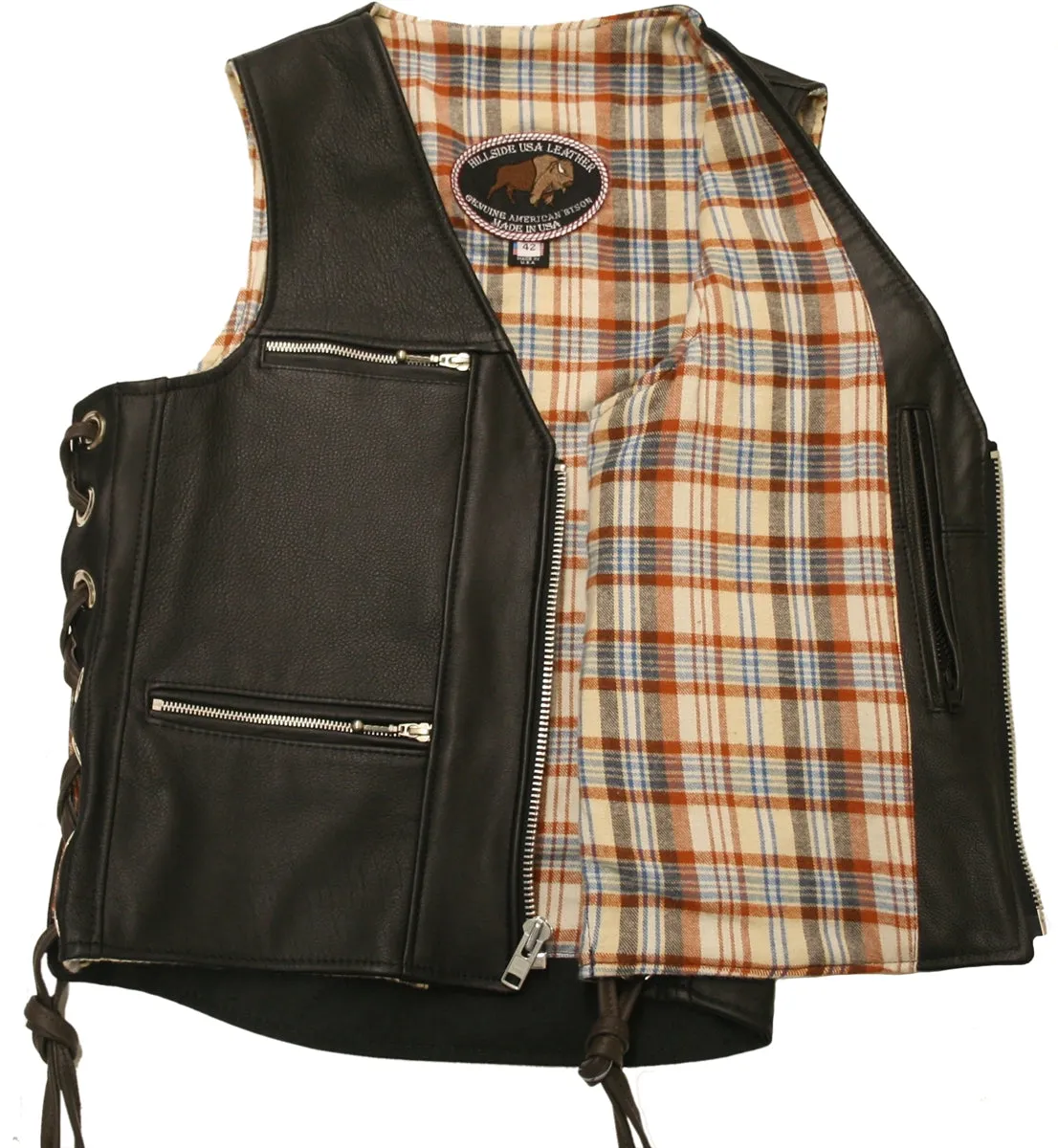 Touring American Bison Leather Vest - Black