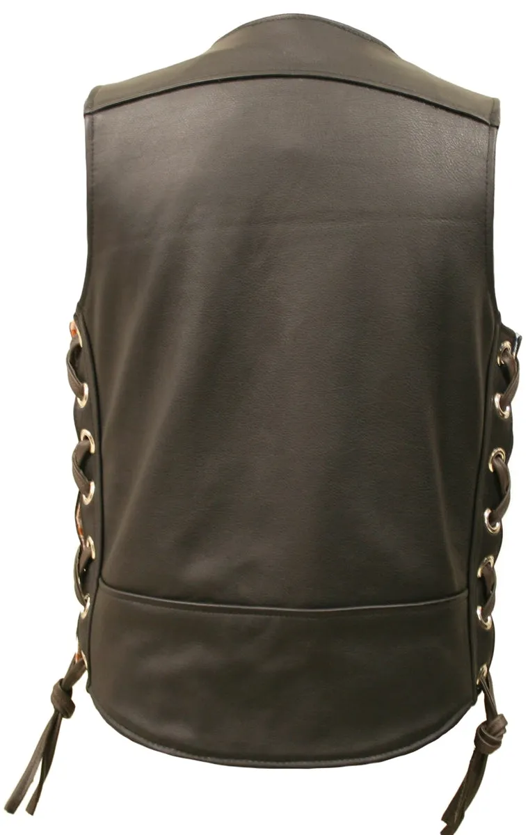 Touring American Bison Leather Vest - Black