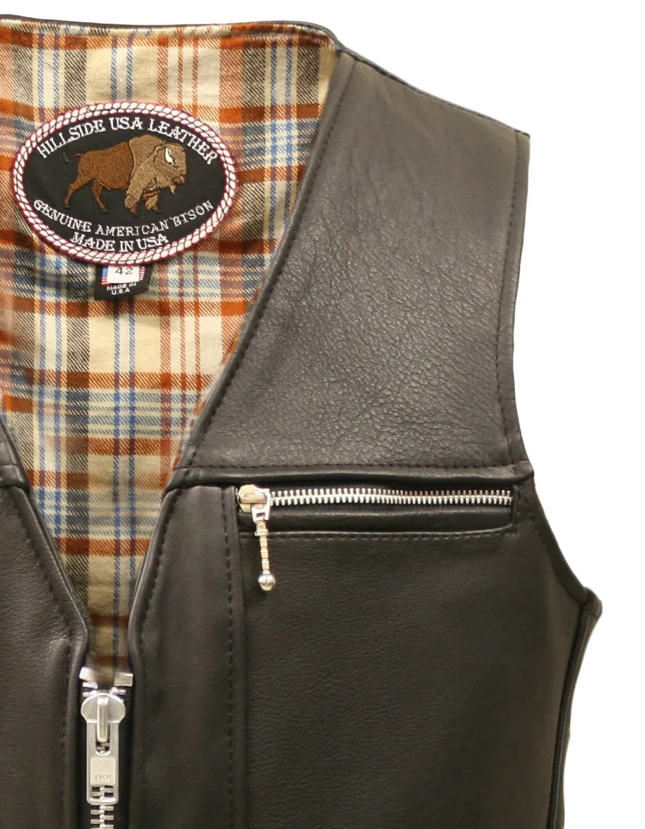 Touring American Bison Leather Vest - Black