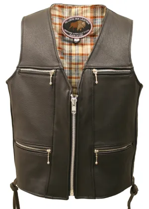 Touring American Bison Leather Vest - Black