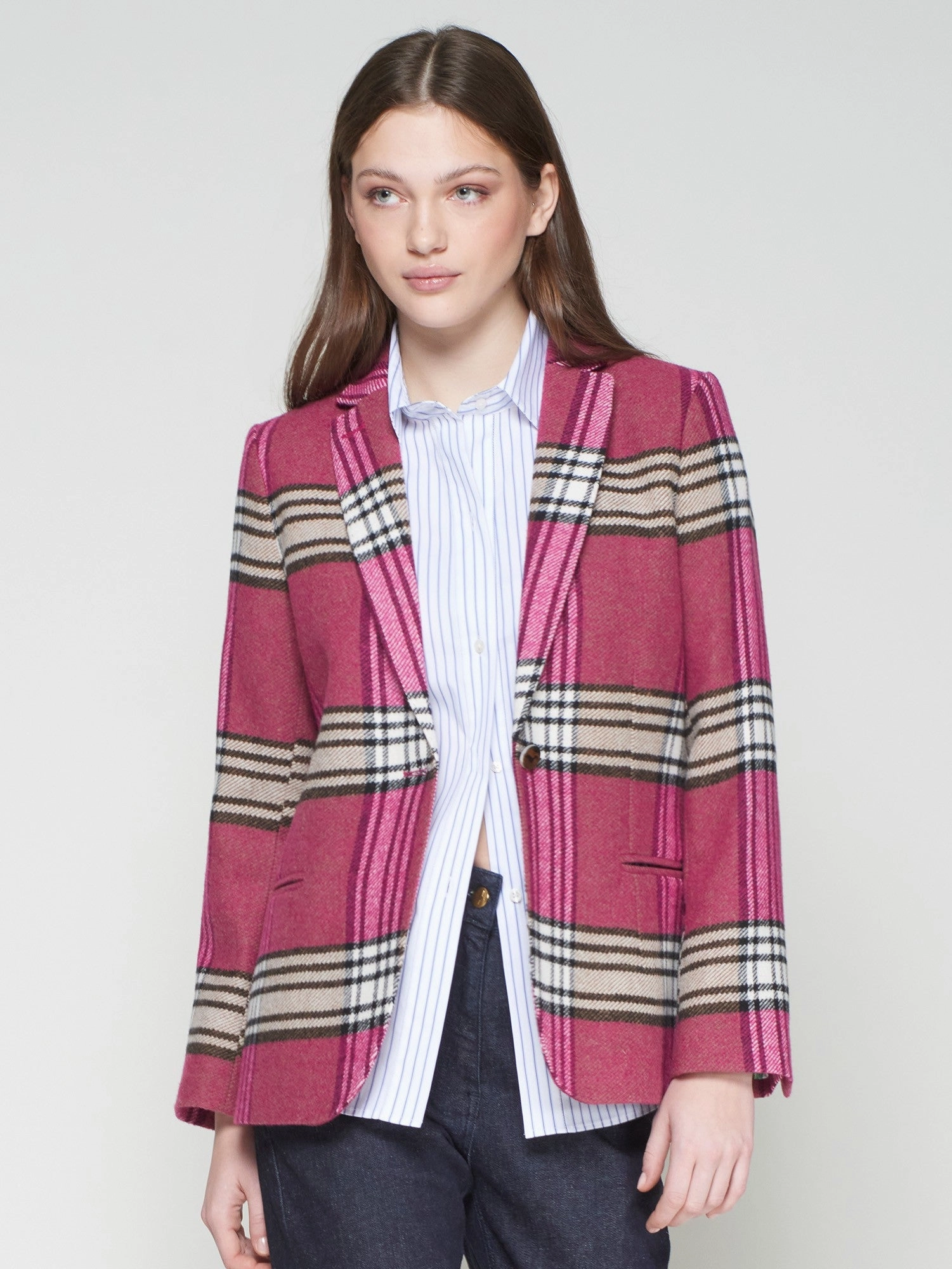 Multipanel Construction Flexible Outerwear PLAID BLAZER