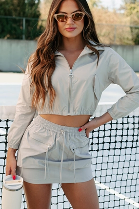 Grateful Nature Nylon Crop Jacket (Greystone) Elastic hem Light Outdoor Layer