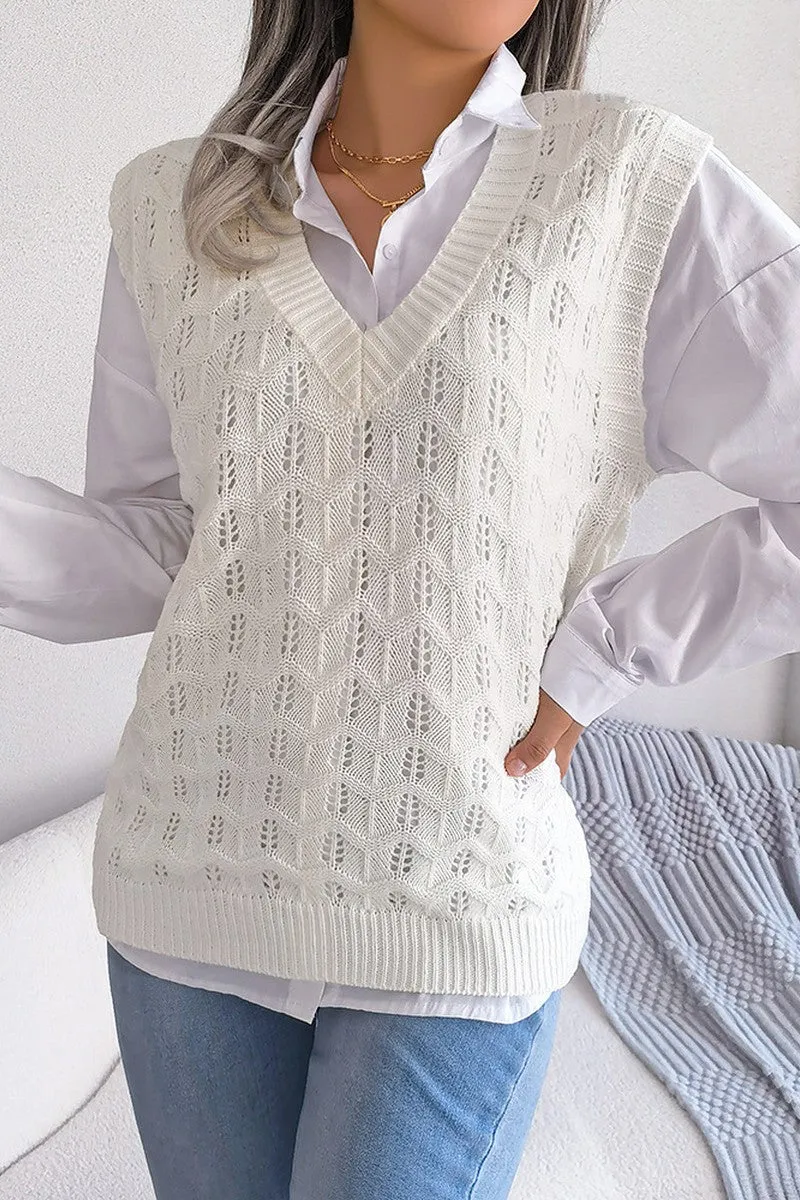WOMEN CABLE KNITTED RIBBED V NECK SWEAT VEST Active Wear