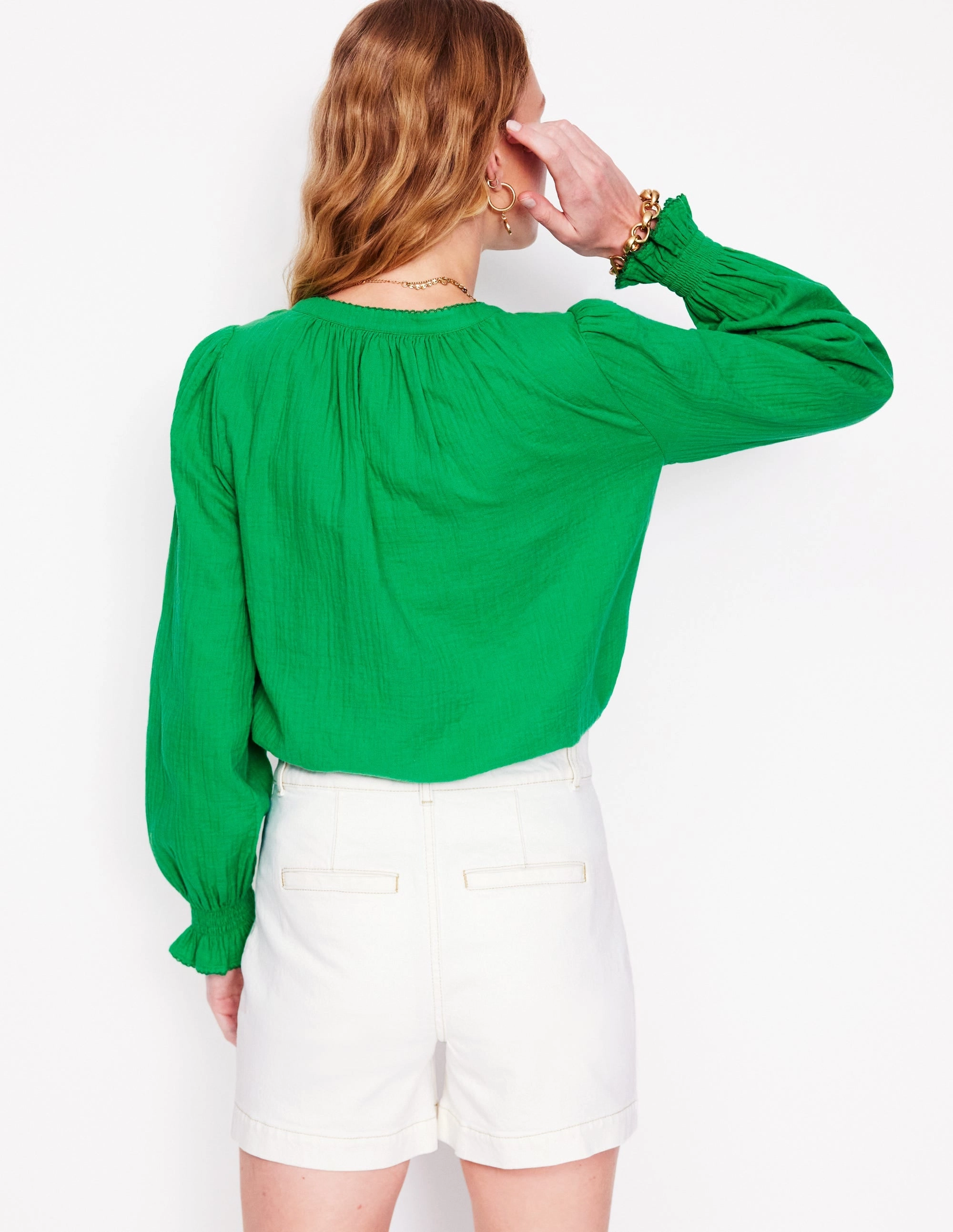 Contoured Side Panels Evie Double Cloth Top-Sapling Green