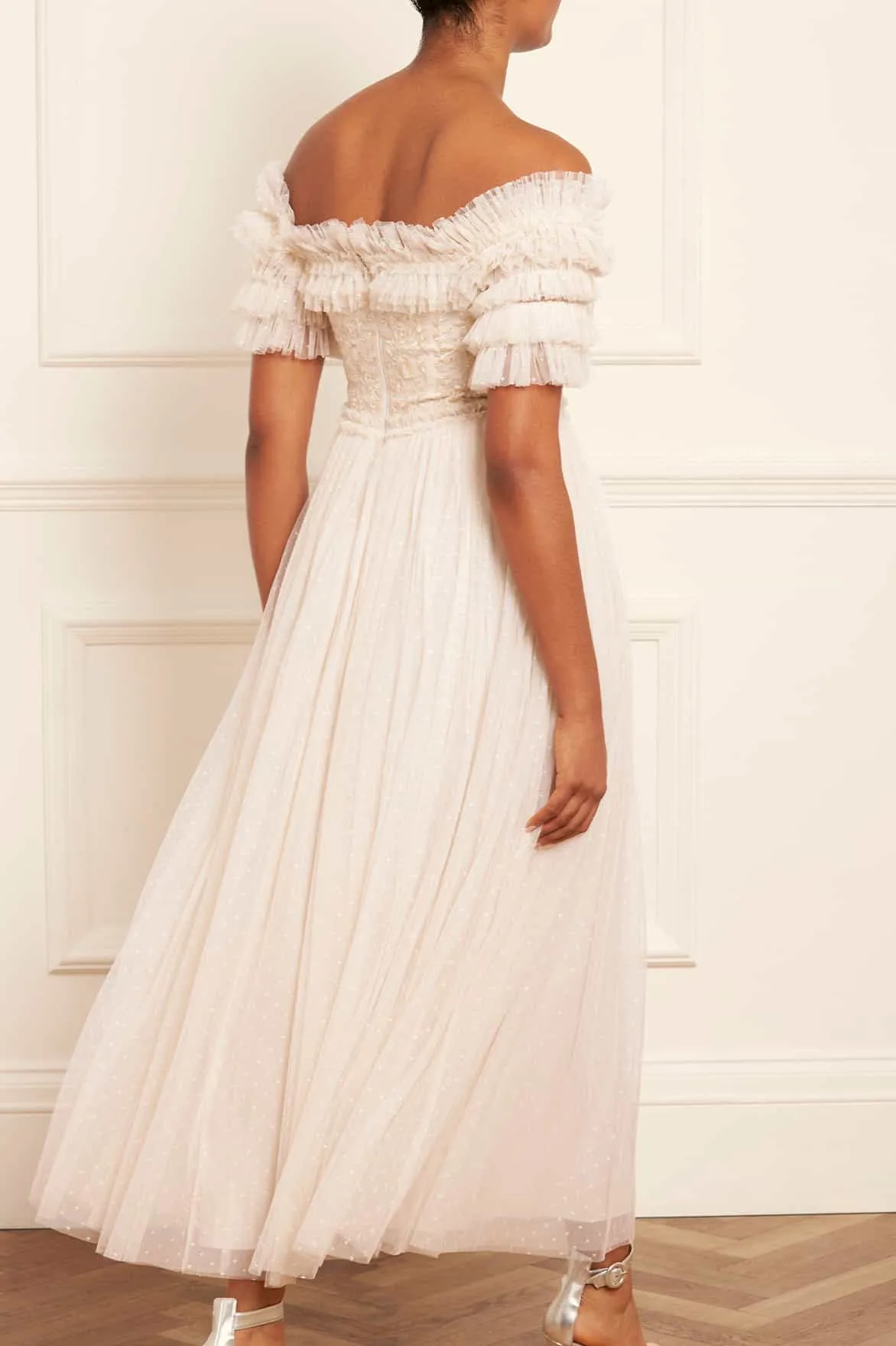 NonChafeSeams Midsummer Lace Bodice Off-Shoulder Ankle Gown