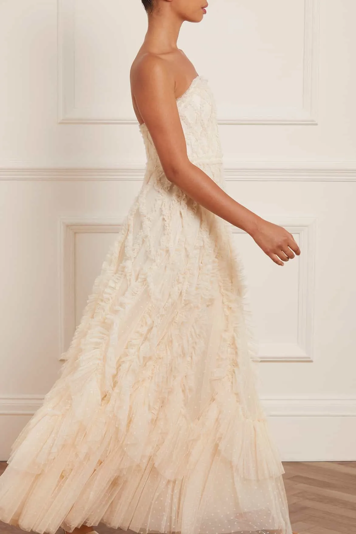 Rosella Ruffle Strapless Gown Chic Layering Contrasting Detail
