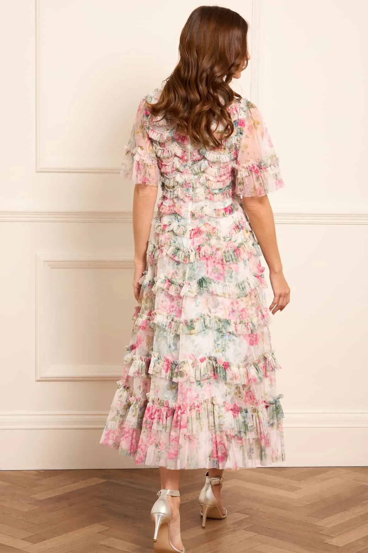 Floral Romance Round Neck Ballerina Dress Layered Movement