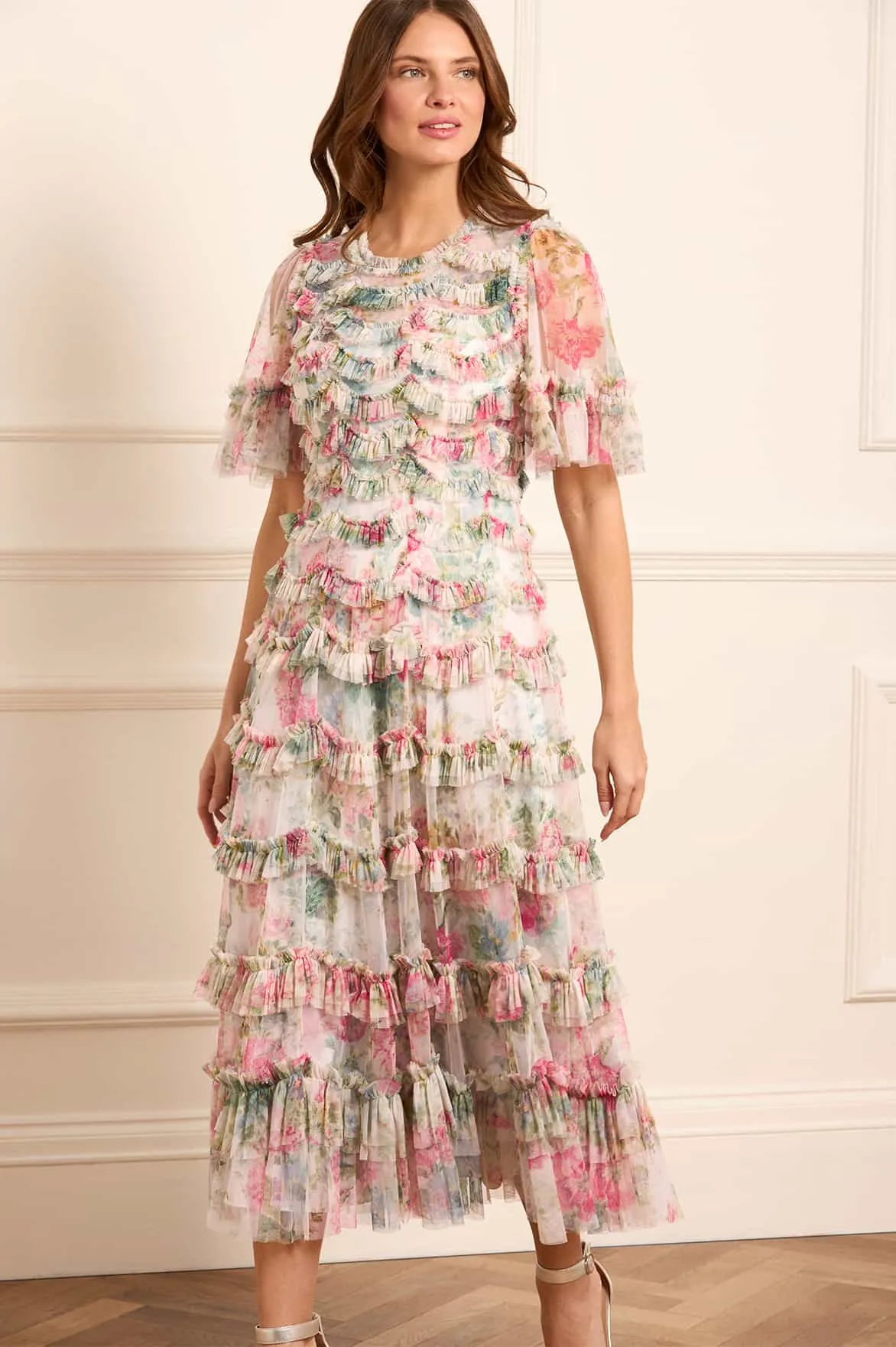 Floral Romance Round Neck Ballerina Dress Night Out Layer Base