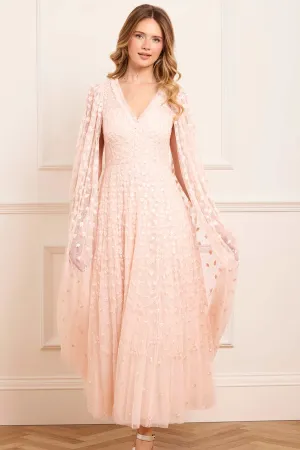 Chill Fashion Airy Fabric Clover Cape Sleeve Ankle Gown