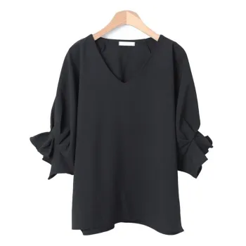 Trendywhere V-Neck Loose Fit Ruffle Blouse