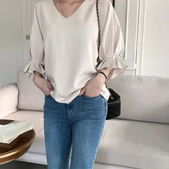 Trendywhere V-Neck Loose Fit Ruffle Blouse