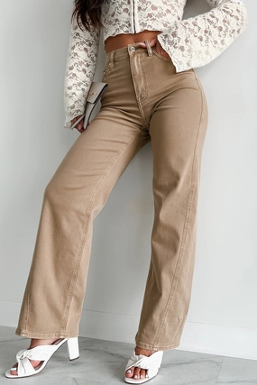 Trevor High Rise Eunina Wide Leg Jeans (Light Wheat) Reinforced Stress Points