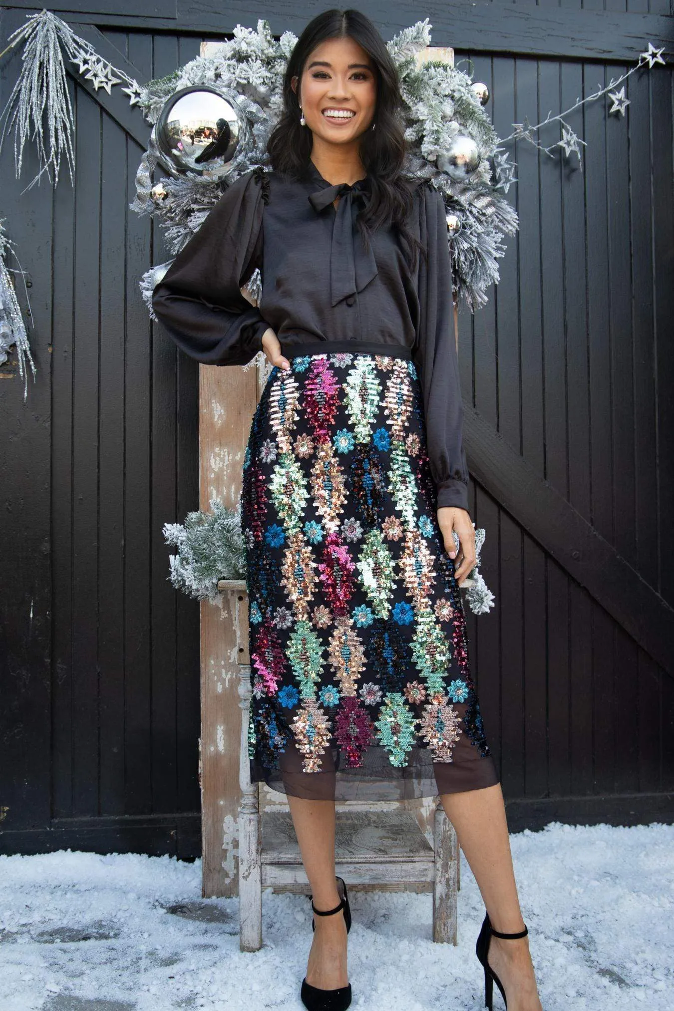Fashion Fusion Tribal Shine Midi Skirt