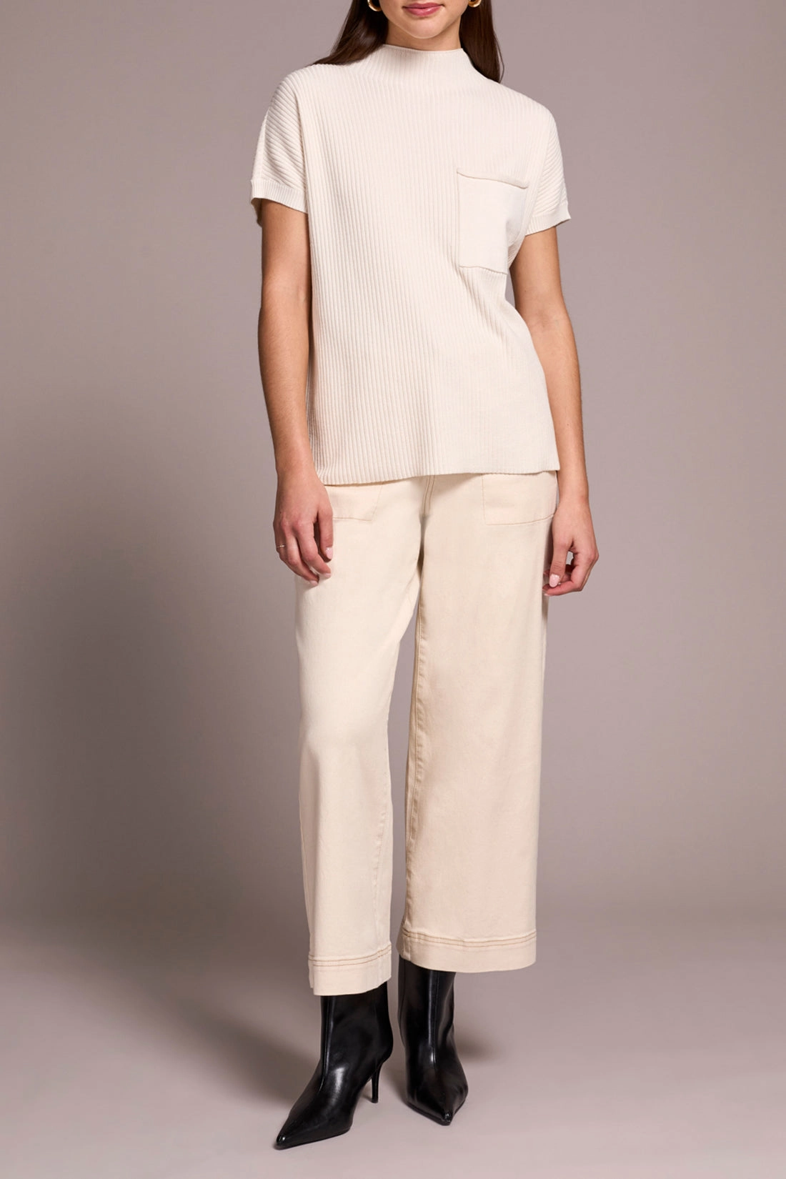 Mesh Panel Details Tribal Dolman Pocket Sweater in Moonstone
