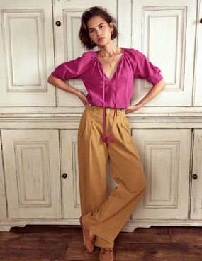 Trim Insert Double Cloth Top-Fuschia Layered Panel Design