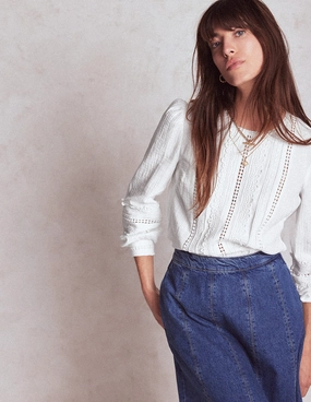 Trim Interest Double Cloth Top-White CompressionSupportWeave