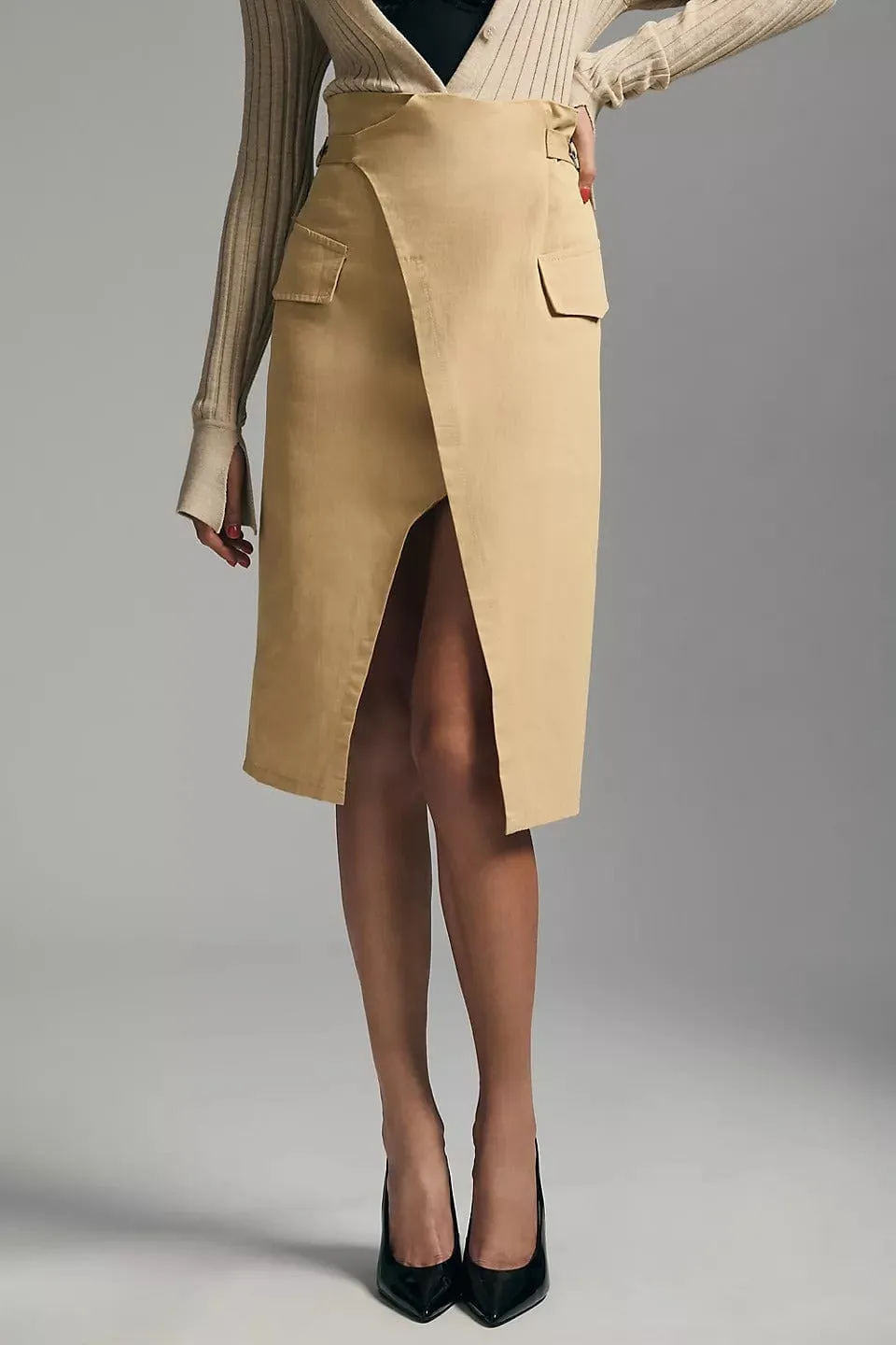Trouser Wrap Skirt - Khaki beaded embellishment
