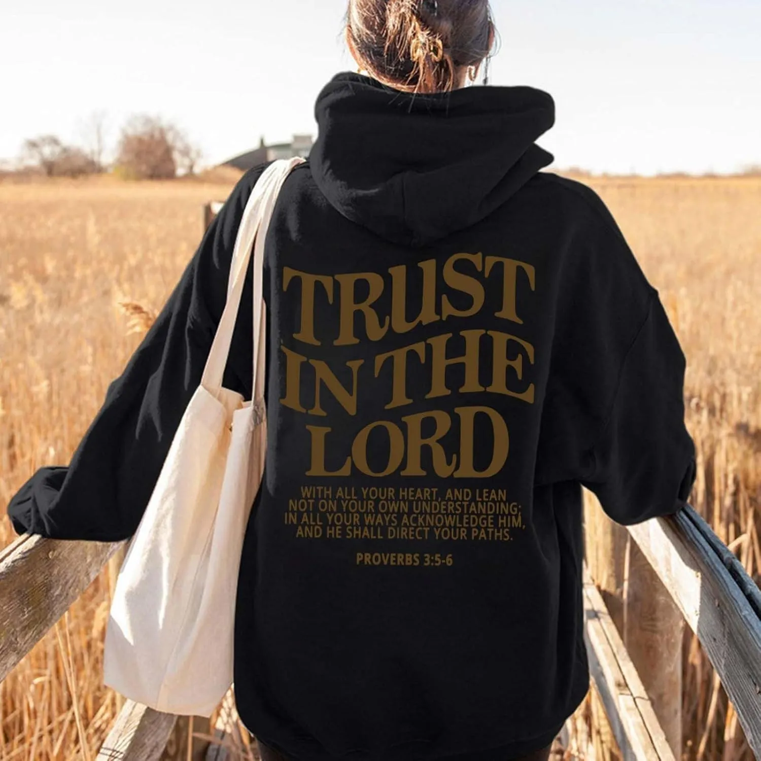 Trust in The Lord Christian Hoodies Womens Graphic Letter Printed Oversize Fall Pullover Sweatshirt with Pocket