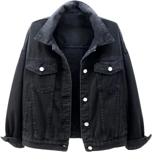 tuduoms Women's Candy Color Denim Jacket Relaxed Fit Casual Jean Trucker Jacket Plus Size Shacket Cropped Denim Jacket Coat