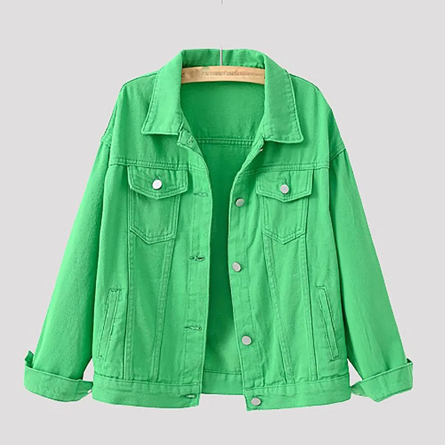 tuduoms Women's Candy Color Denim Jacket Relaxed Fit Casual Jean Trucker Jacket Plus Size Shacket Cropped Denim Jacket Coat