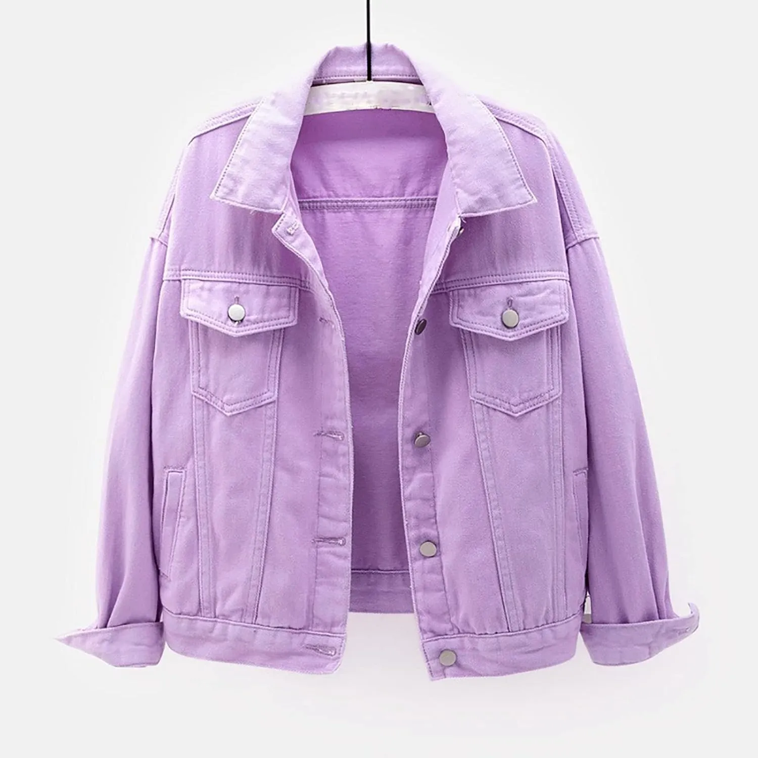 tuduoms Women's Candy Color Denim Jacket Relaxed Fit Casual Jean Trucker Jacket Plus Size Shacket Cropped Denim Jacket Coat