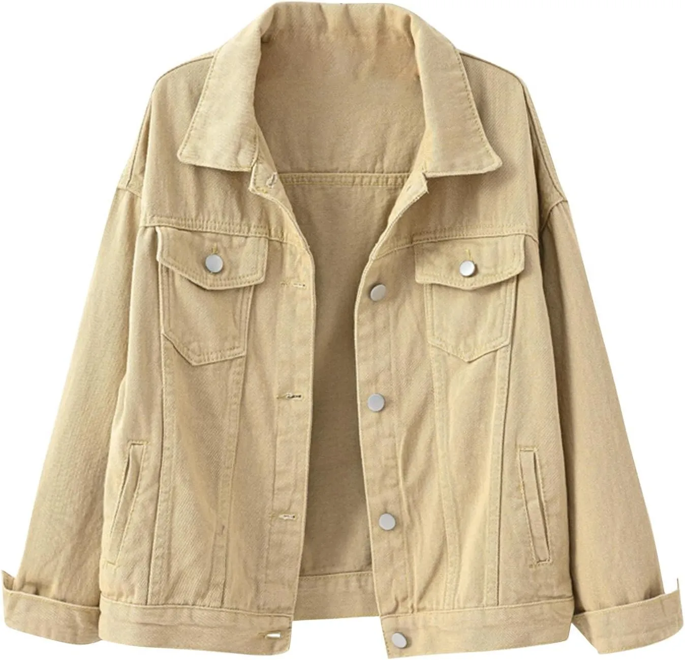 tuduoms Women's Candy Color Denim Jacket Relaxed Fit Casual Jean Trucker Jacket Plus Size Shacket Cropped Denim Jacket Coat