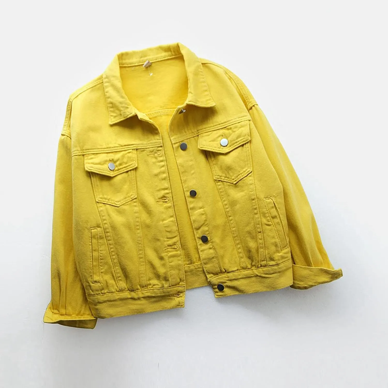 tuduoms Women's Candy Color Denim Jacket Relaxed Fit Casual Jean Trucker Jacket Plus Size Shacket Cropped Denim Jacket Coat