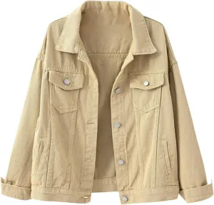 tuduoms Women's Candy Color Denim Jacket Relaxed Fit Casual Jean Trucker Jacket Plus Size Shacket Cropped Denim Jacket Coat