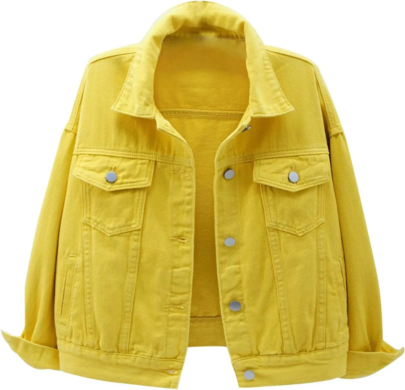 tuduoms Women's Candy Color Denim Jacket Relaxed Fit Casual Jean Trucker Jacket Plus Size Shacket Cropped Denim Jacket Coat
