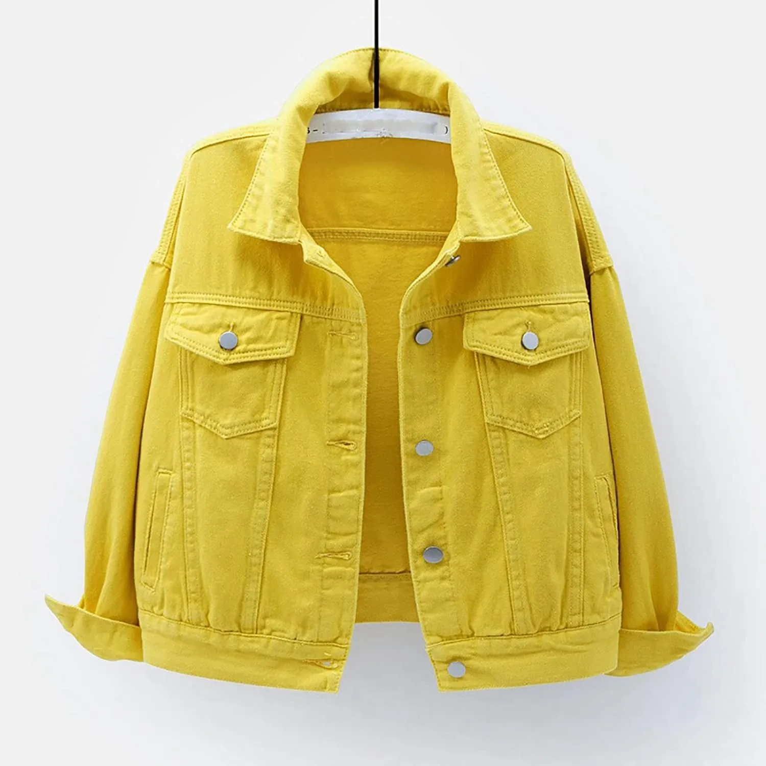 tuduoms Women's Candy Color Denim Jacket Relaxed Fit Casual Jean Trucker Jacket Plus Size Shacket Cropped Denim Jacket Coat
