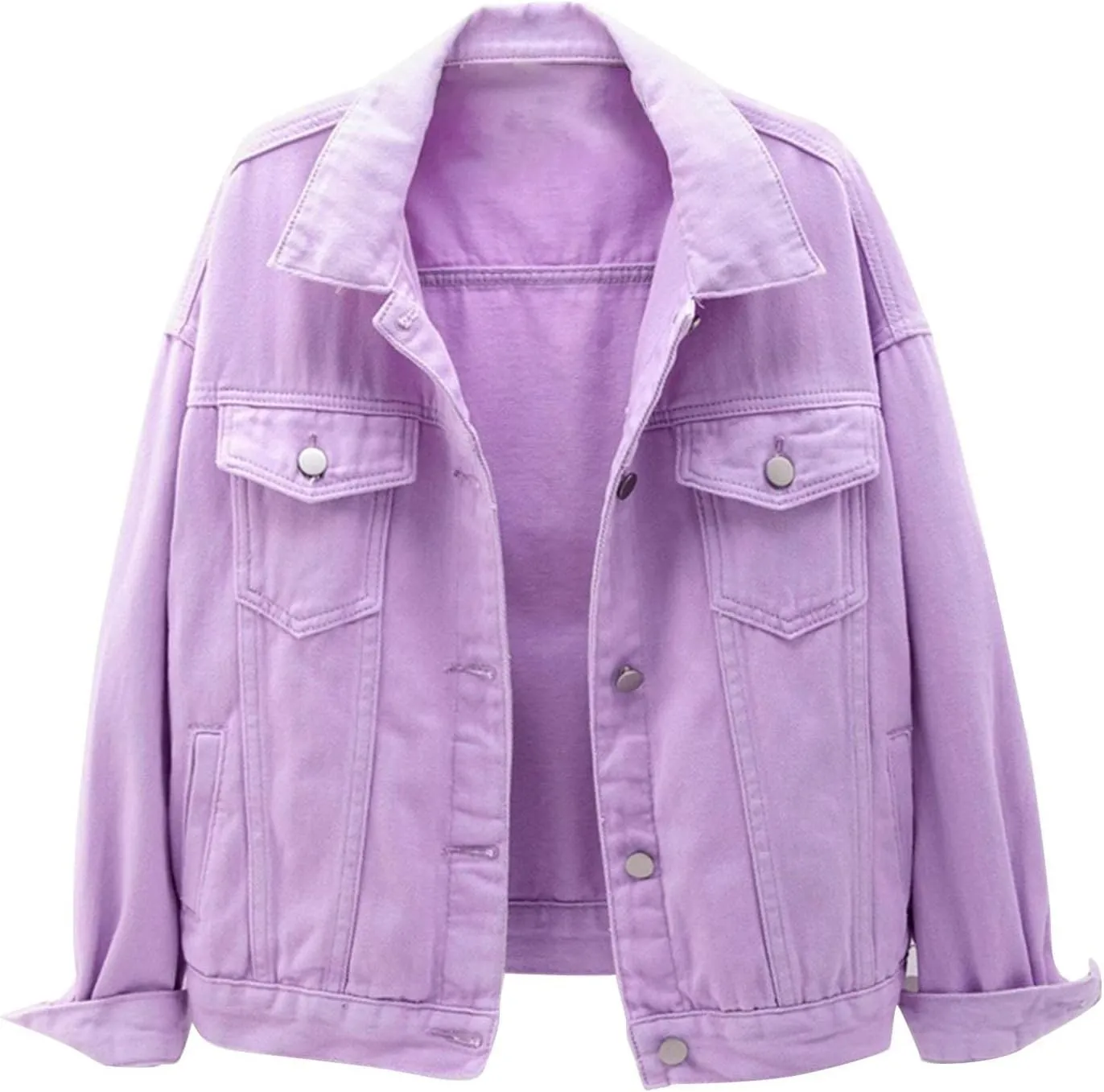 tuduoms Women's Candy Color Denim Jacket Relaxed Fit Casual Jean Trucker Jacket Plus Size Shacket Cropped Denim Jacket Coat