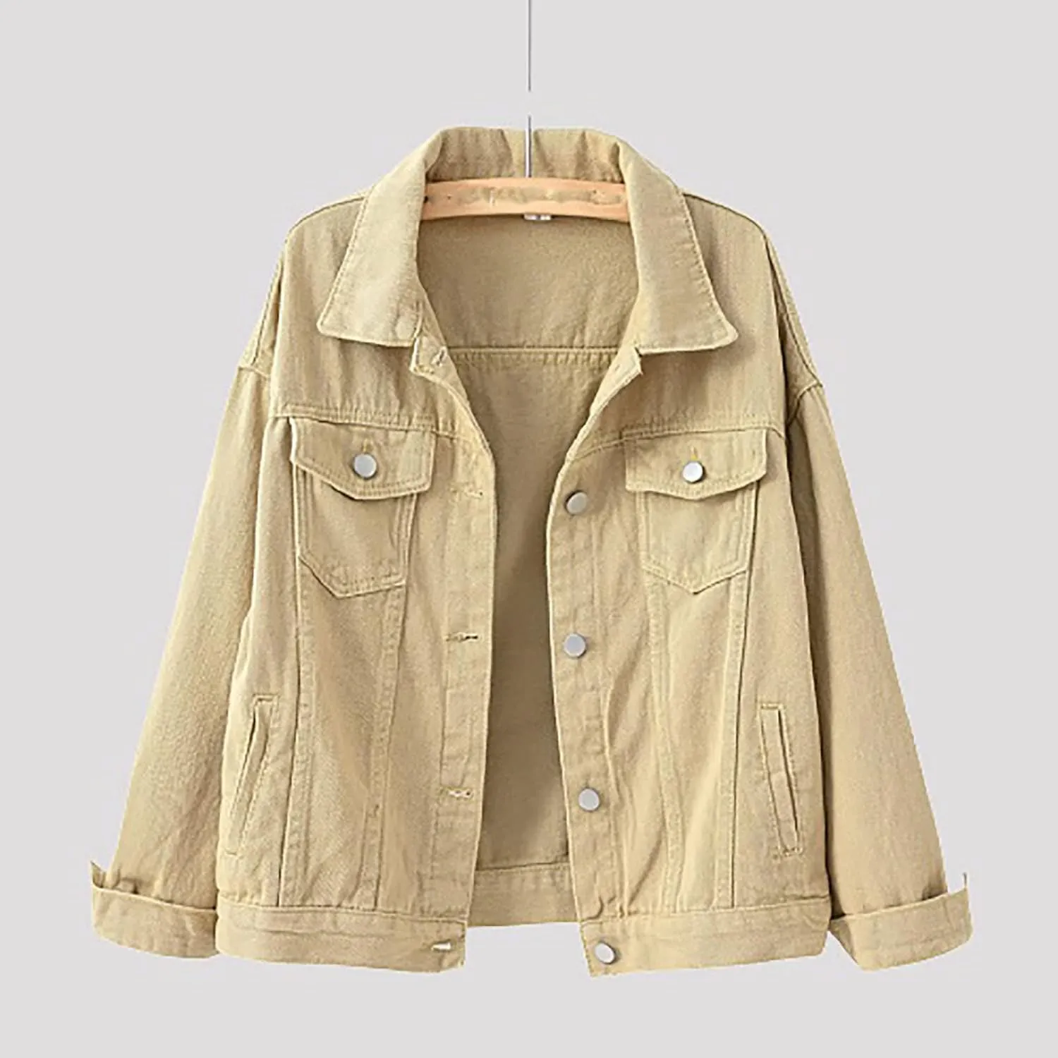 tuduoms Women's Candy Color Denim Jacket Relaxed Fit Casual Jean Trucker Jacket Plus Size Shacket Cropped Denim Jacket Coat