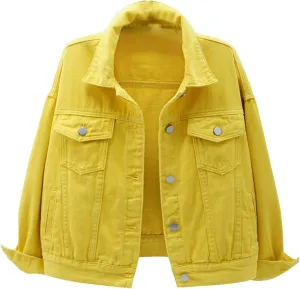 tuduoms Women's Candy Color Denim Jacket Relaxed Fit Casual Jean Trucker Jacket Plus Size Shacket Cropped Denim Jacket Coat
