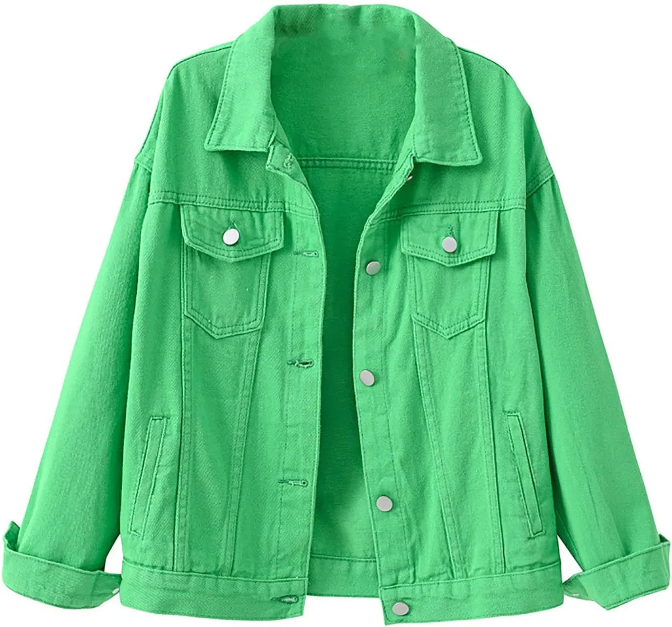 tuduoms Women's Candy Color Denim Jacket Relaxed Fit Casual Jean Trucker Jacket Plus Size Shacket Cropped Denim Jacket Coat