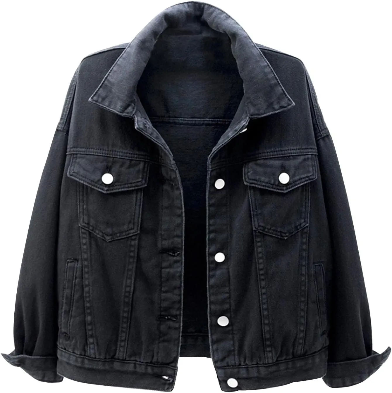 tuduoms Women's Candy Color Denim Jacket Relaxed Fit Casual Jean Trucker Jacket Plus Size Shacket Cropped Denim Jacket Coat
