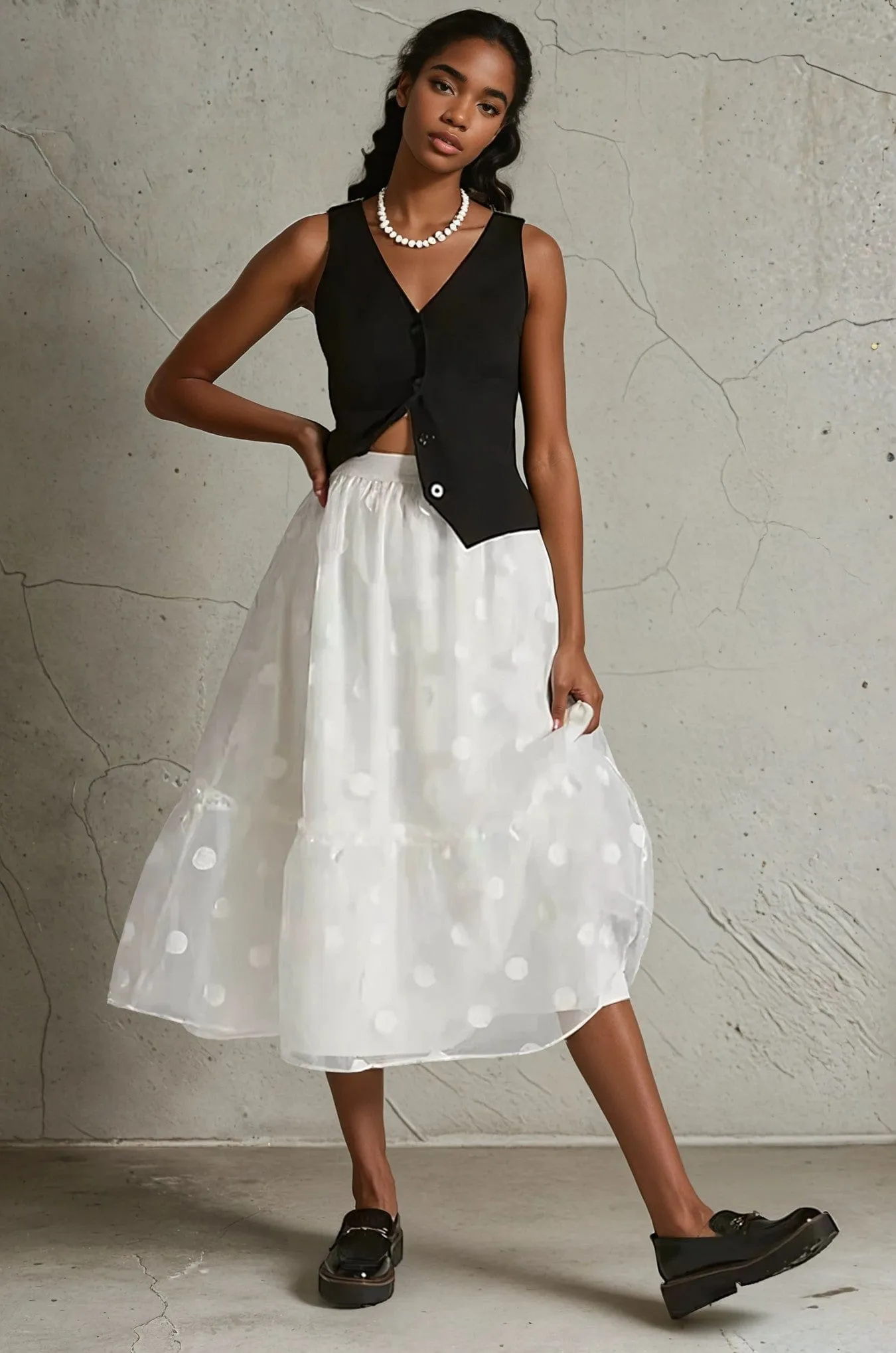 Tulle Midi Skirt - Snowflake Dot Outfit Game
