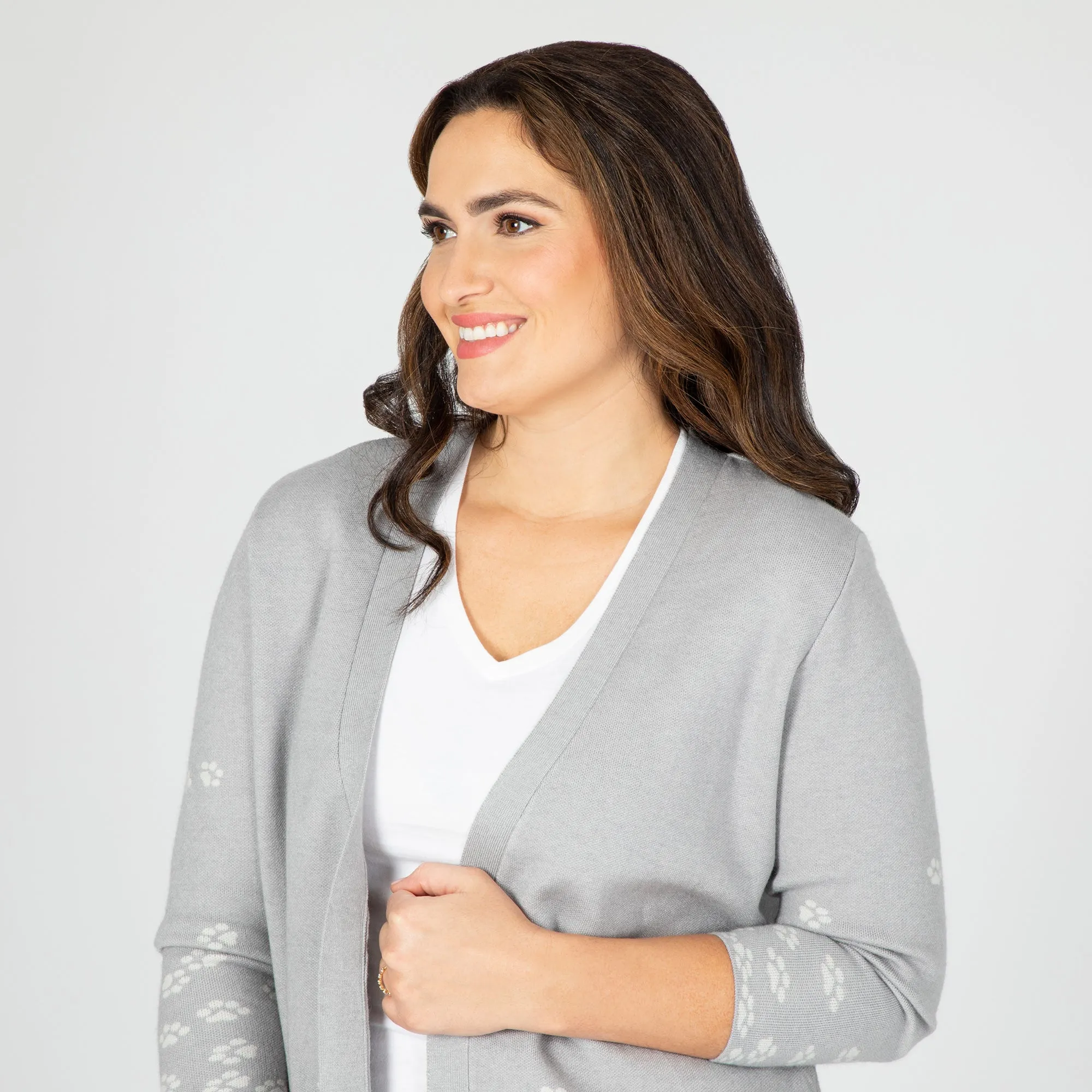 Tumbling Paw Accents Long Open Cardigan