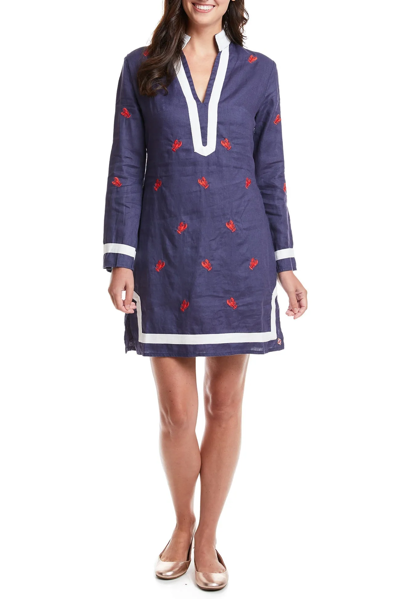 Tunic Dress Navy Linen with Lobster NonChafing Fabric