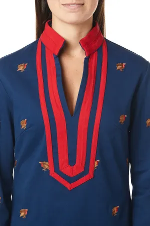 Tunic Top Nantucket Navy with Turkey and Red Trim ReinforcedEdges
