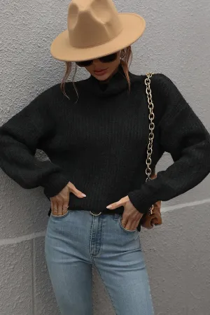 TURTLE NECK LOOSE SLEEVE KNIT SWEATER Non Restrictive Mobility
