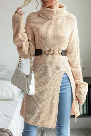 Retro design UltravioletProtectionFabric TURTLE NECK TUNIC KNIT SWEATER