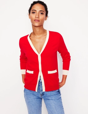 Work From Home Emilia Cotton V Neck Cardigan-Poppy Red