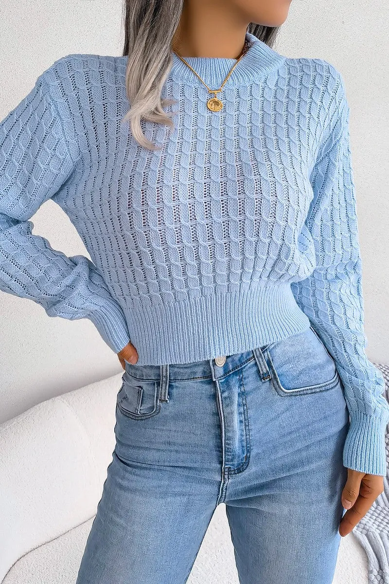 UV protection coating HighStretch TWIST CHUNKY CABLE KNIT RIBBED CROP SWEATSHIRT