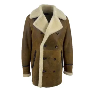 Tyler's Distressed Shearling Real Leather Trench Coat