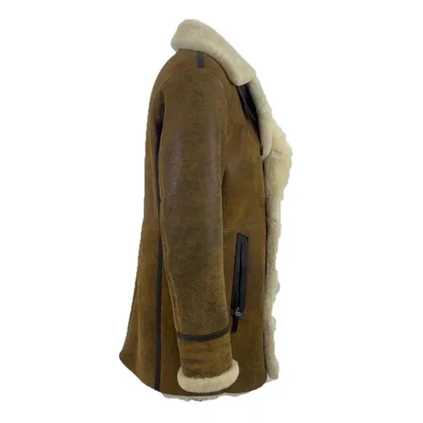 Tyler's Distressed Shearling Real Leather Trench Coat