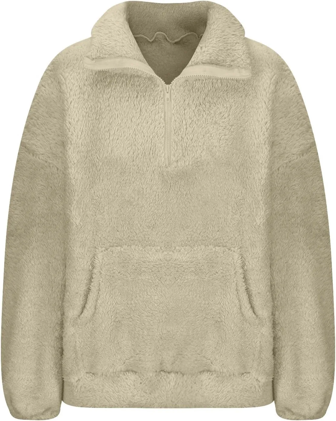 Uillui Womens Half Zip Sherpa Fleece Pullover Oversized Sweatshirt Loose Casual Cropped Sherpa Jacket Fluffy Fuzzy Sweaters