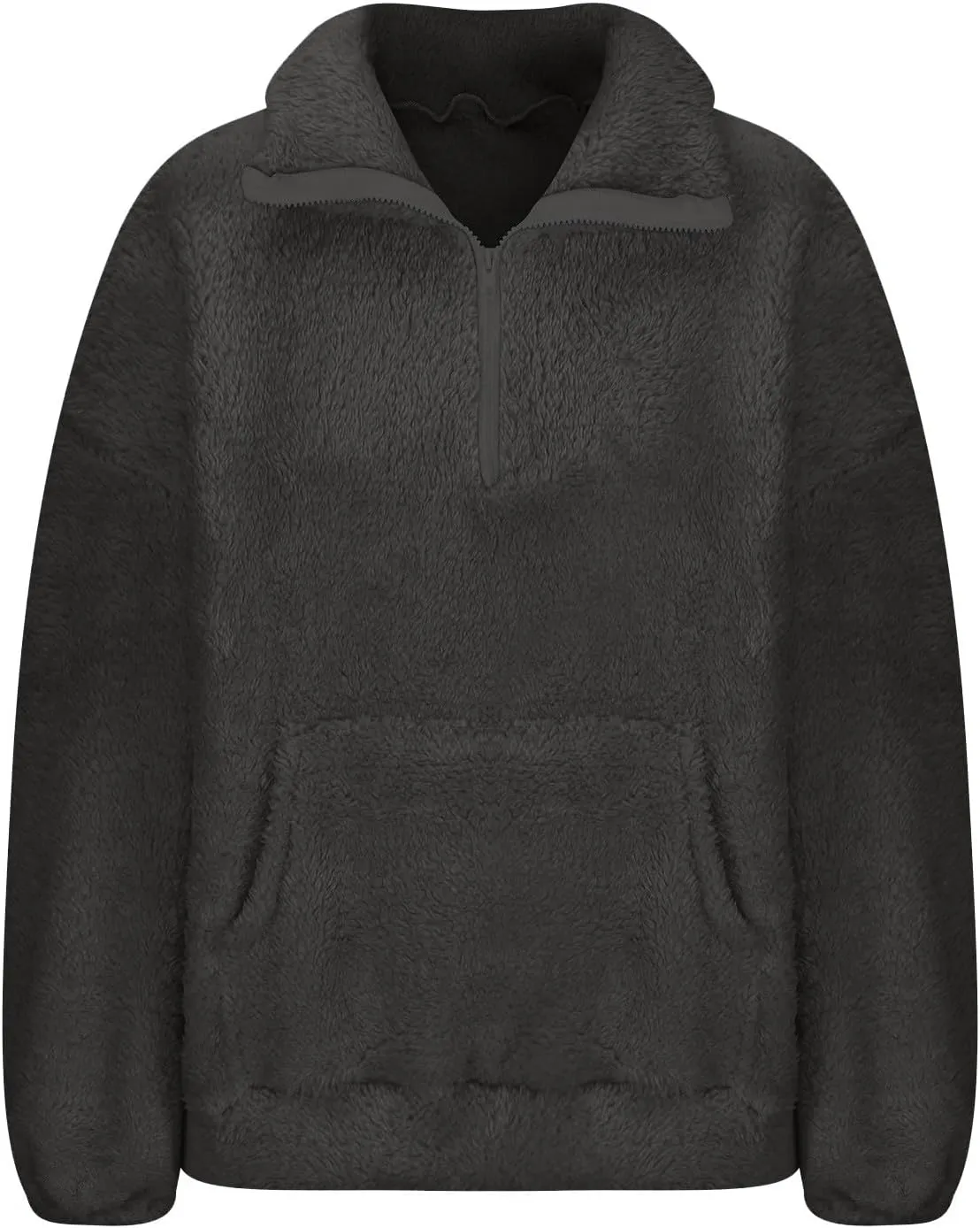 Uillui Womens Half Zip Sherpa Fleece Pullover Oversized Sweatshirt Loose Casual Cropped Sherpa Jacket Fluffy Fuzzy Sweaters