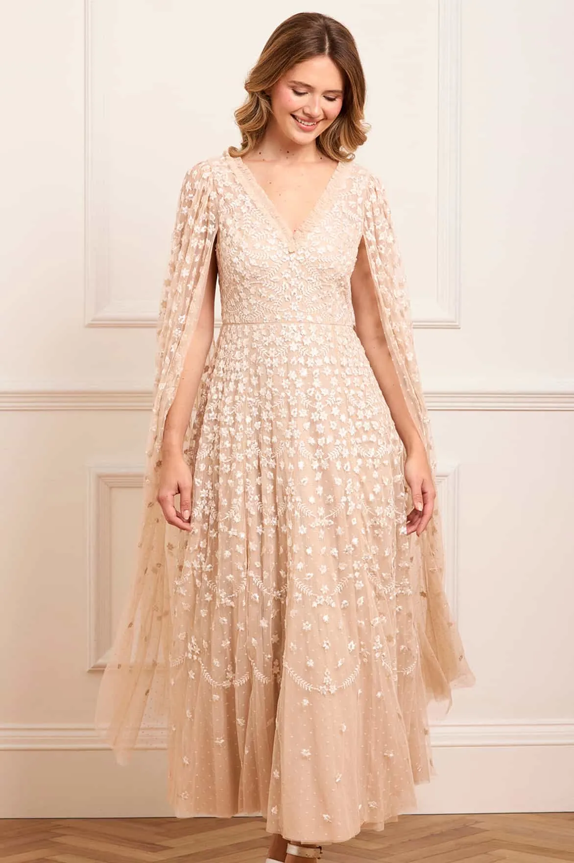 Refined Mood Clover Cape Sleeve Ankle Gown