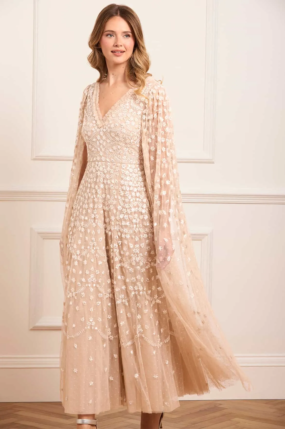 Clover Cape Sleeve Ankle Gown Smooth Lines